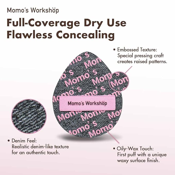 Momo's Workshop Pink Black Denim Egg Makeup Sponge 2-Pack,Ultra Firm Bounce Rubycell Sponge for Liquid-Full Coverage Foundation,for Dry/Combination Skin,Travel Friendly,2pcs &Storage Case