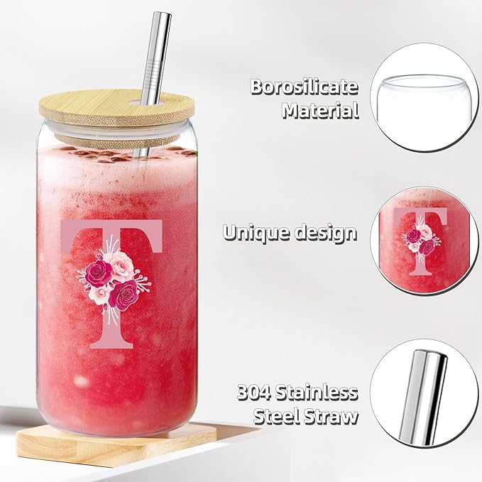 Gifts for Women,Initial Canvas Tote Bag,Personalized Gift for Woman,Monogrammed Gifts for Women,Initial Makeup Bag,Birthday Gift for Mom,present for Niece Sister-T