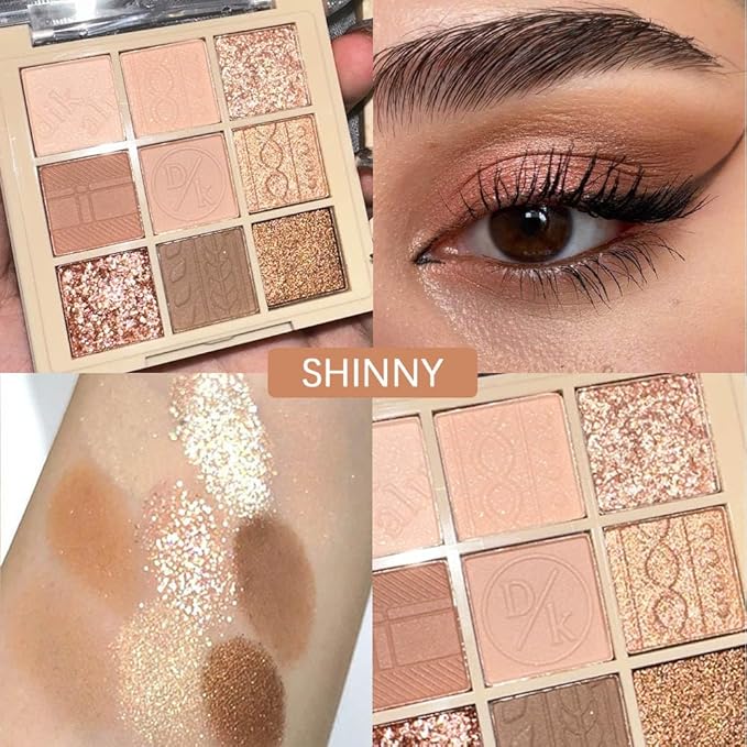 Matte Shimmer Pink Brown Eye Shadow Palette Makeup,Eyeshadow Long Lasting Waterproof Cruelty-Free , 9 Blendable Shades in Smooth Matte and Shimmer Finishes with Gorgeous Pearls for Girls (15#)