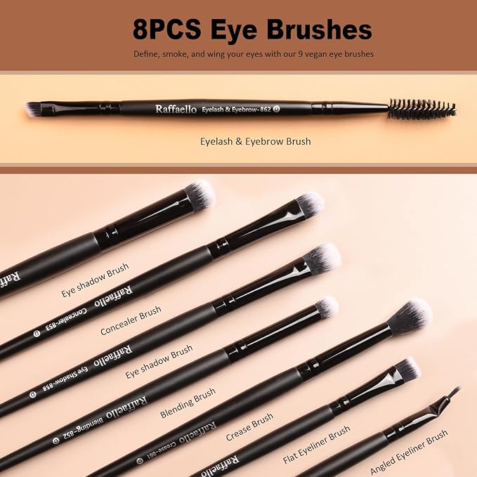 Raffaello Makeup Brushes 15Pcs Makeup Brush Set Premium Synthetic Powder Foundation Contour Blush Concealer Eye Shadow Blending Liner Make Up Brush Kit