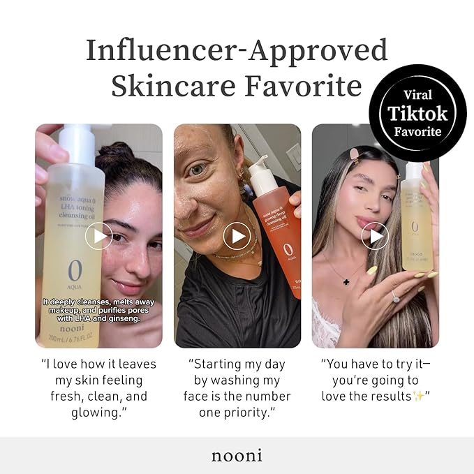 NOONI Facial Cleanser - Snow Aqua 0 LHA Toning Cleansing Oil | Makeup Blackhead Remover, Pore Control, Glass Skin, Help Control Sebum, Revitalizing, Moisturizing, Korean Skin Care, 6.76 Fl Oz (200 ml)