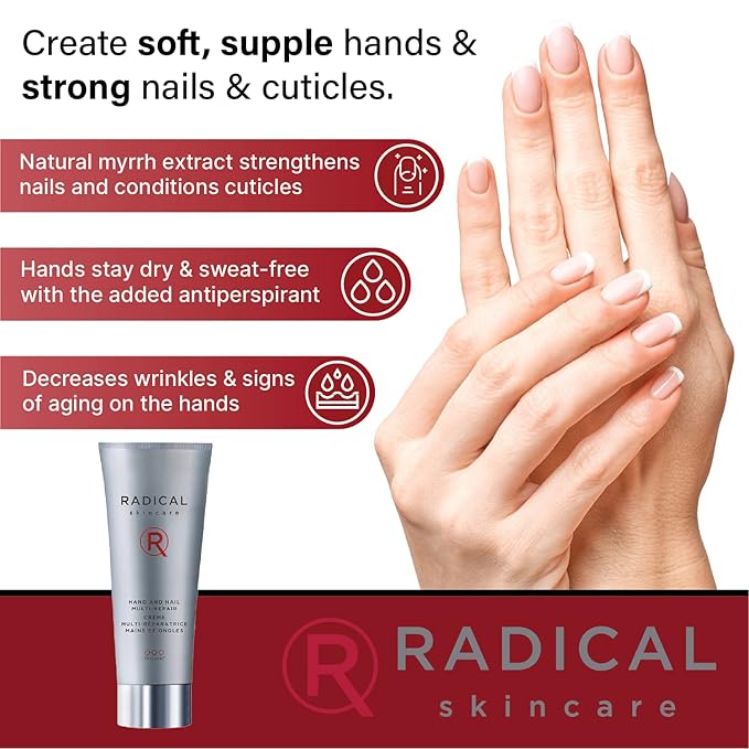 Radical Skincare Hand & Nail Multi Repair Creme - Provides Moisture & Fights Aging | Strengthens Nails & Cuticles | For All Skin Types Including Sensitive Skin | Cruelty & Paraben Free (2.5 Oz)