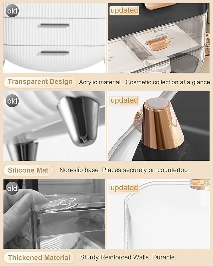 Makeup Organizer, Skincare Holder Bathroom Counter Organizer, Storage Box Cosmetic Display Cases, Teen Girl Gifts Trendy Stuff Make up Organizers for Vanity, Dresser, Countertop (black)