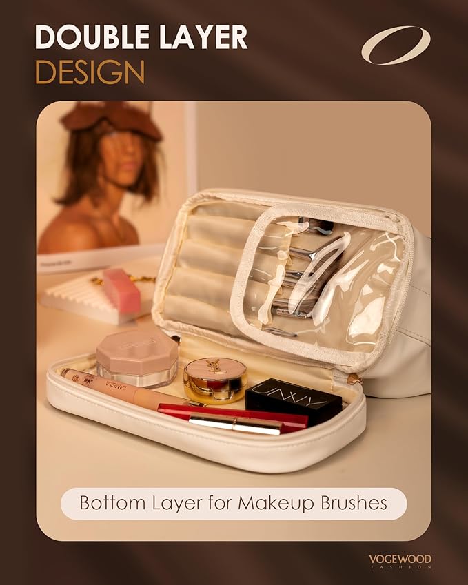 Gift for Her Birthday, Personalized Makeup Bag with Handle, Initial Double Layer Cosmetic Bag with Makeup Brush Organizer, Cute Cosmetic Pouch for Women, Gifts for Friend Female Mom