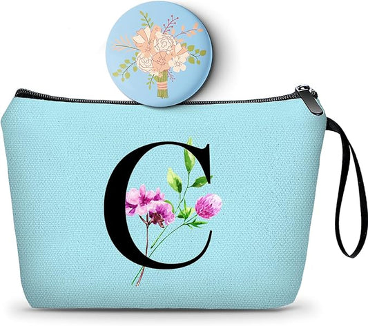 Birthday Thank You Appreciation Monogrammed Gifts for Mom Aunt Teacher Sister Friend Coworkers Bride Bridesmaid Makeup Cosmetic Bag with Mirror Mothers Day Christmas Graduation C