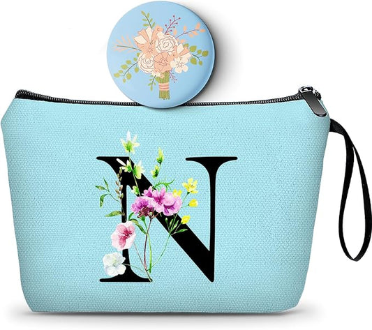 Appreciation Initial Monogram Gifts for Sisters from Sister Employees Team Bride Womens Unique Mom Personalized Makeup Cosmetic Bag with Mirror Mothers Day Christmas Graduation N