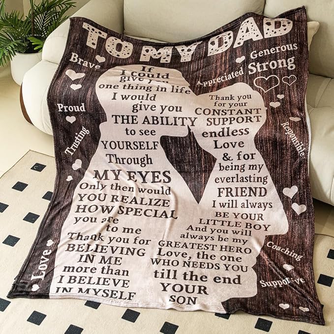 Fathers Day Blanket Gifts for Dad from Son, Best Dad Ever Blankets, Father Throw Blanket, 70" L x 50" W