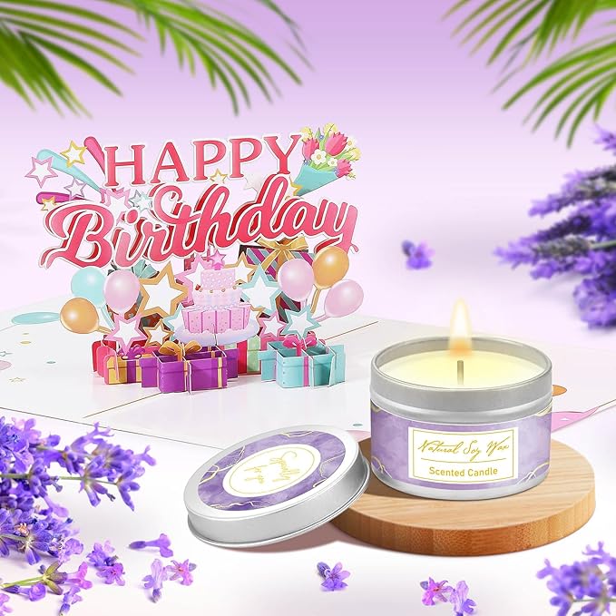 Birthday Gifts for Women Friendship, Happy Birthday Gift Basket for Mom Friend Sister Her Birthday Gift Unique, Luxury Self Care Gift Lavender Relaxing Spa Gifts Set with 3D Birthday Card for Women