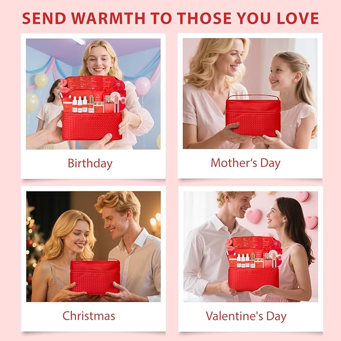 Christmas Gifts for Women, 33 Pcs Rose Facial Skin Care Set, Bath & Body Spa Set, Hydrogel Mask, Makeup Bag, Face Serum, Necklace, Parfume, Bath Bomb, Mother Day, Valentine's, Birthday,Baby Shower