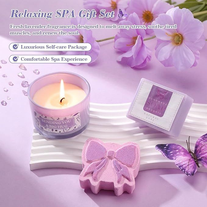 Birthday Gifts for Women Self Care Gifts Get Well Soon Gifts, Lavender Relaxing Spa Gift Basket Care Package, Gifts Box Thank You Gift Christmas Gifts for Mom Wife Girlfriend Coworker Friends Sisters