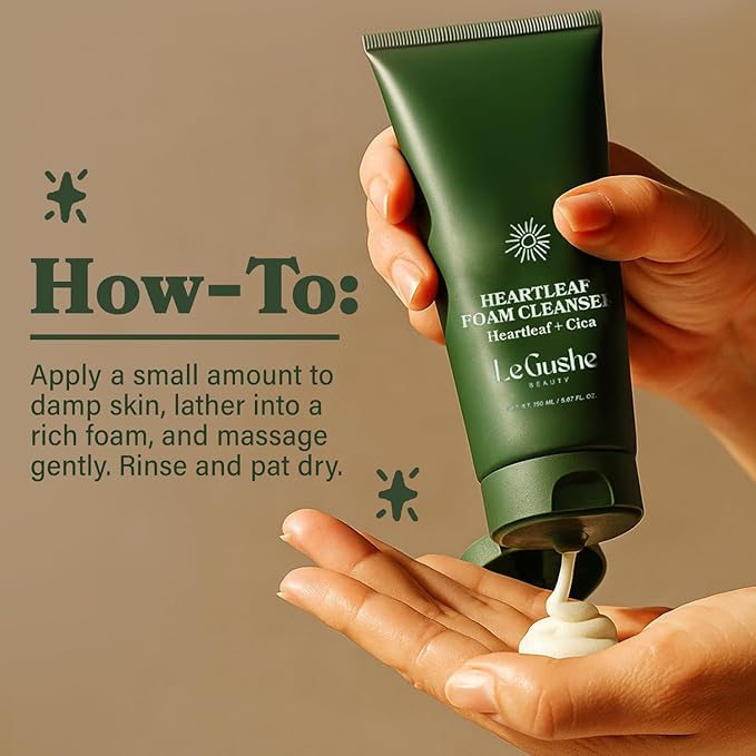 LE GUSHE Heartleaf Foam Face Wash - Gentle Facial Cleanser for Deep Cleansing - With Cica & Hyaluronic Acid - Soothing Face Wash for Women - Inspired by Korean Skin Care (150 ml/5.07 fl oz)