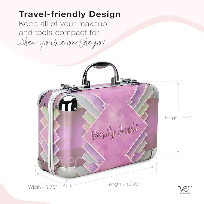 VER Beauty 61 pcs All-In-One Makeup Kit For Woman, Girls & Teens, Full Kit, Makeup Gift Set Eyeshadow Lipstick Lip Gloss Multi-Color Lip Balm Rouge Nail Enamel Mascara Tweezer Scissor Filer (Pink)