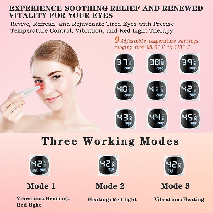 Eye Lift Wand, 3 in 1 Vibrating Red Light 98°F to 113°F LCD Display Eye Massager for Dry Eyes, Dark Circles and Puffiness, Electrical Face, Neck Sculpting Pen for Fine Lines and Wrinkles