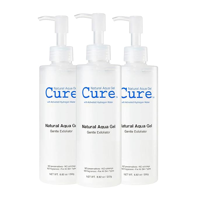 Cure by Toyo | Aqua Gel Gentle Exfoliator | Clear and Softer Skin | Non-Abrasive Face and Body Cleanser | Sensitive Skin | 3 Pack