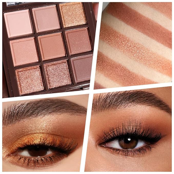 Neutral Nude Brown Smokey Eye Eyeshadow Palette Makeup, Matte & Shimmer Rose Gold Bronze Cream Eyeshadow Palette,Highly Pigmented Natural Eyeshadow for Eyes Long Lasting Naturing-Looking A-04