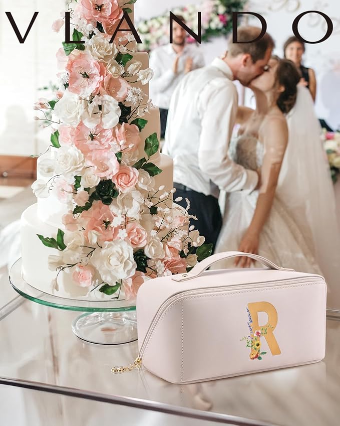 Vlando Personalized Birthday Gift,Initial Makeup Organinzer,Graduation Gifts for Her Sister Birthday Gift Ideas,Monogrammed Cosmetic Travel Bag(Letter R)