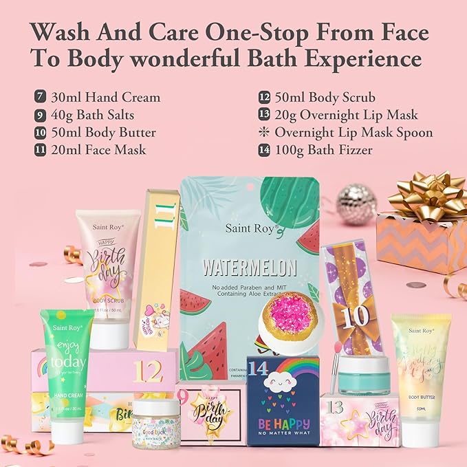 Birthday Gifts for Teens Birthday Gifts for Women Happy Birthday Surprise Box, 15pcs Luxury Spa Gifts, Gift Box for Teen Girls Unique Hand Cream, Diy Nails Set, Skin Care Gift Sets for Women, Daughter