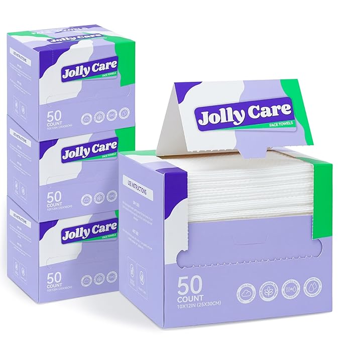 Disposable Face Towels, 10"×12" XL Face Towelette Disposable, Soft Makeup Remover Dry Wipes, Thick Facial Tissue for Women Cleansing, Skin Care, 50 Count (4 Pack)