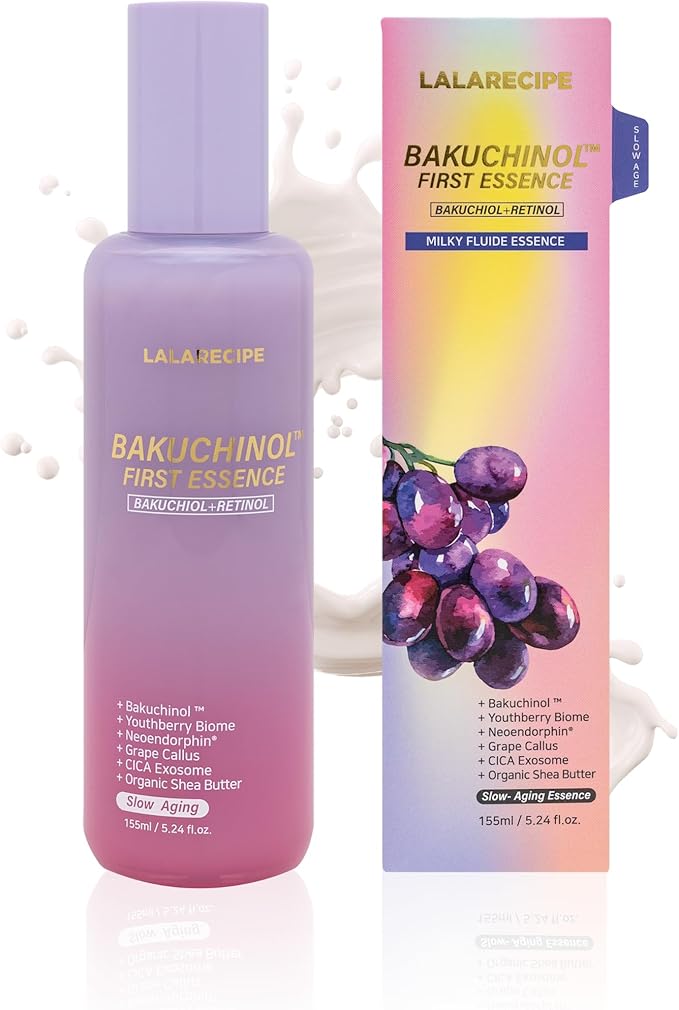 Bakuchiol First Essence – Hydrating Milky Korean Toner with Retinol Liposome, Shea Butter & Peptides – Vegan Skincare for Wrinkle Care & Elasticity (5.24 fl oz)