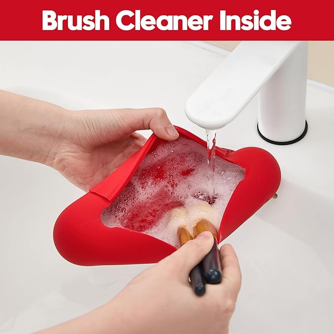 Silicone Makeup Brush Holder，Travel Makeup bag-Soft Portable Cosmetic Face Brushes Holder，Large Travel Makeup Brush Case with Anti-Fall Out Magnetic Closure