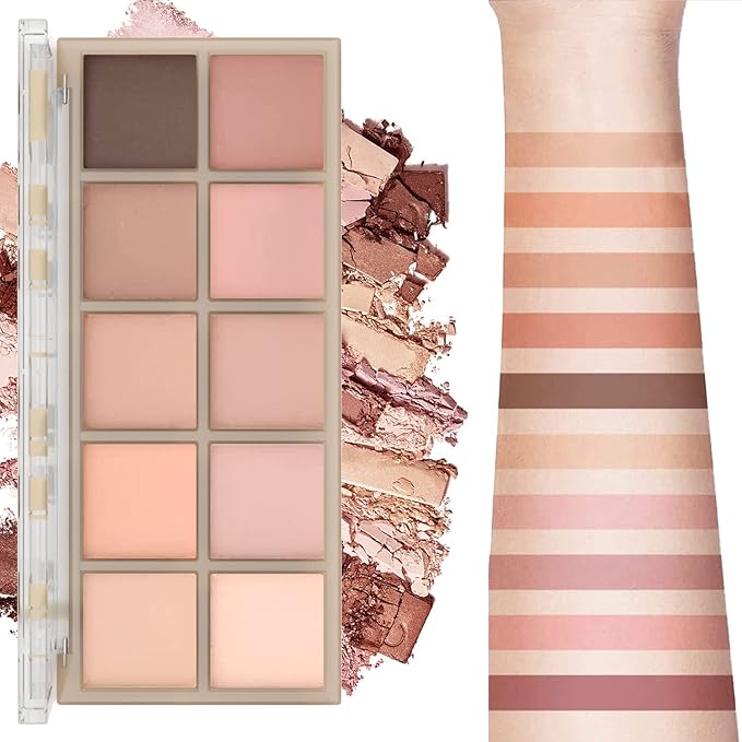 10 Colors Eyeshadow Palette - Light Beige Nude Pink Ivory Naked Eye Shadow Makeup,High Pigmented, Naturing-Looking, Neutral Smokey, Long Lasting High Pigment Matte Eyeshadow for Older Women (Milk Tea)