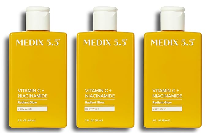 MEDIX Radiant Glow Vitamin C Body Wash W/Niacinamide | Citrus Scented Gentle Body & Face Cleanser For Women, Men, Dry Skin, & Smoother-Looking Skin | Removes Dirt, Oil, & Impurities, 3PC Travel Size