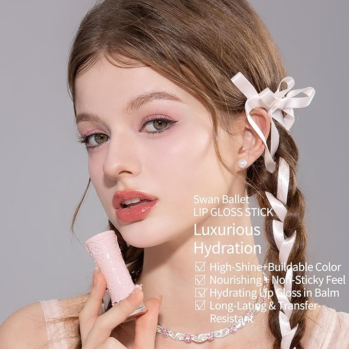 Flower Knows Swan Lake Treasure Makeup Box Set,6 Pack Makeup Box,Lip Gloss×1+Shine Lipstick×1+Eyeshadow×1+Hair Clip×1+Gift Box×1