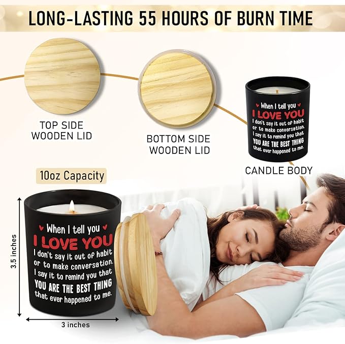 TEEZWONDER Christmas Anniversary Wedding Gifts for Men Women - Long Lasting Vanilla Lavender Candle 10 Oz - I Love You Gift for Him Her, Birthday Gifts for Husband Wife Boyfriend Girlfriend