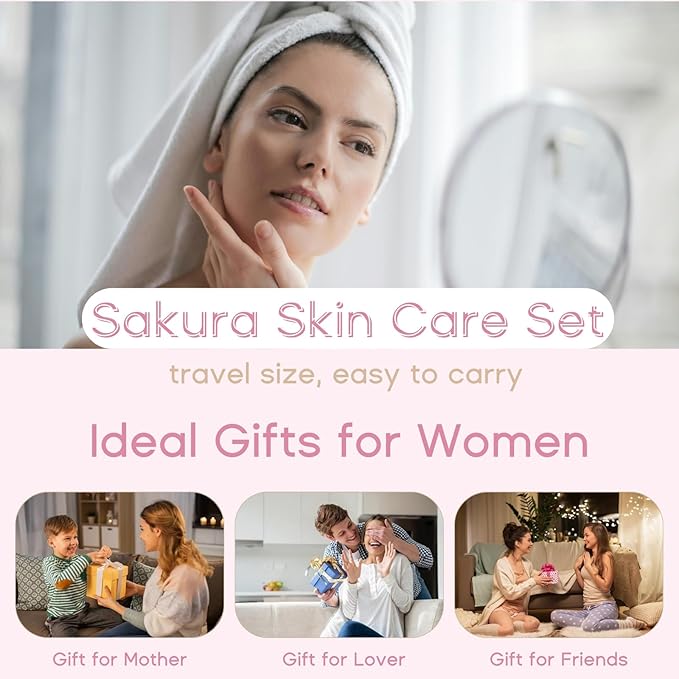 Japan Sakura Skin Care Set for Teen Girls - Evolvique Skin Care for Teens 10-12 - Skincare for Girls 10-12 - Skin Care Kit Gift Set for Women with Cleanser,Serum,Cream(One Size, 8PCS Sakura Scent)