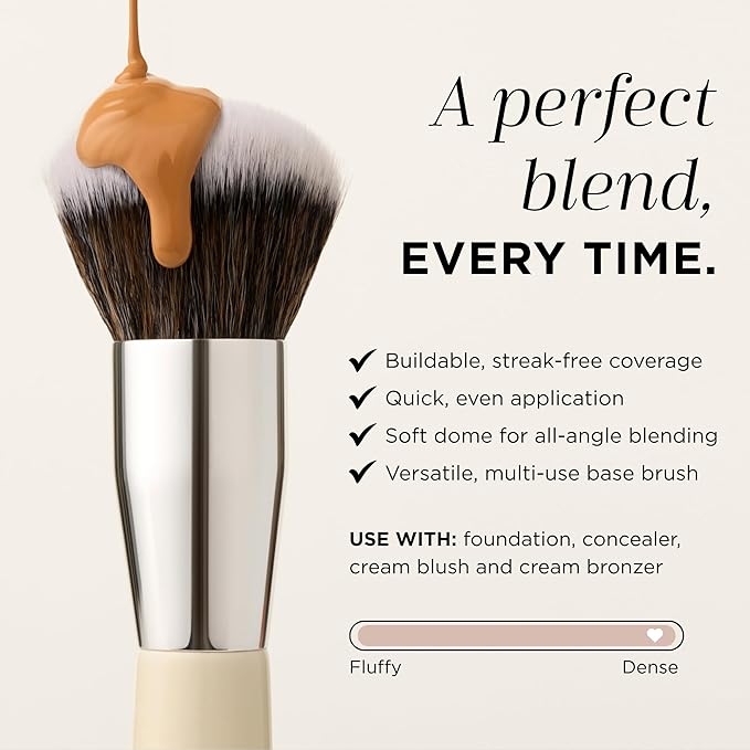 HALEYS Kabuki Makeup Brush + GWP Skin Tint Mini, VEGAN+CRUELTY-FREE, Sustainable Wood, Vegan Bristles for Airbrushed Finish, For Creams, Liquids, Powder, Streak-free, Perfect Blending, Buffs, Blurs