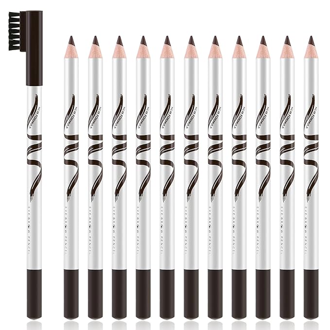 Boobeen 12 Packs Eyebrow Pencils with Soft Brush 2-in-1 Natural Waterproof Eyebrow Pen Long-lasting Brows Makeup, Dark Brown Eye Brow Pencil Set Eye Brow Liners