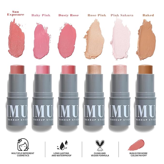 KIMUSE Highlighter Makeup Stick Duo, Cream Blush & Highlighter Trimming Stick, Creamy High Pigmented, Long Lasting, Vegan Face Make Up Sticks