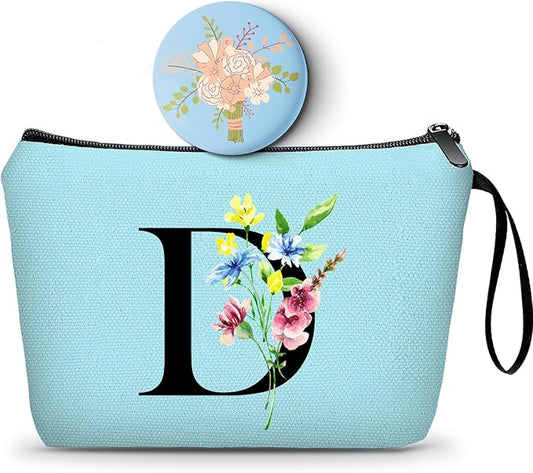 Women Birthday Maid of Honor Monogrammed Gifts for Bride Bridesmaid Sister Friend Her Teacher Makeup Cosmetic Bag with Mirror Mothers Day Christmas Graduation D