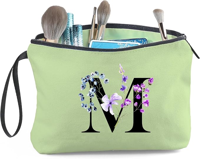 Women Birthday Maid of Honor Monogrammed Gifts for Bride Bridesmaid Sister Friend Her Teacher Makeup Cosmetic Bag with Mirror Mothers Day Christmas Graduation M