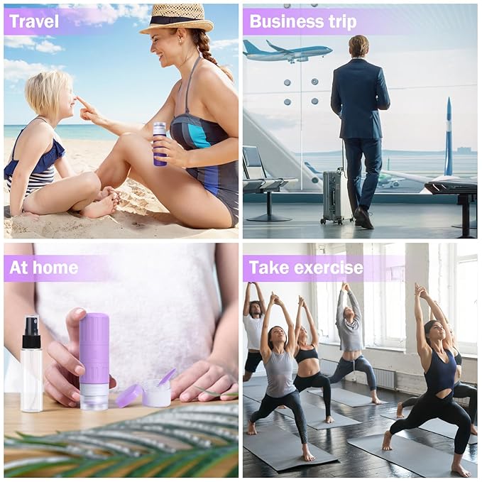 GLAMFIELDS Travel Bottles for Toiletries,TSA Approved 3.3oz Size LeakProof Silicone Toiletry Containers for Shampoo, Conditioner,Easy to Squeeze，Portable Travel Essentials for Lotion(18 Pack) Purple