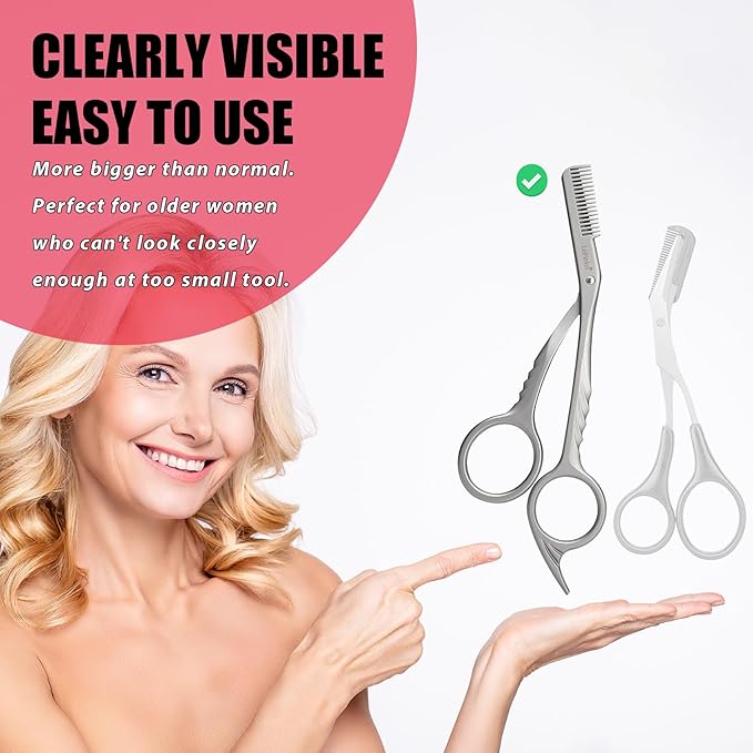 Eyebrow Trimming Scissors with Combs, Eyebrow Trimmers, Eyebrows Shaping Grooming Kit, Gifts for Men Women Stocking Stuffers, Powder Steel Sliver