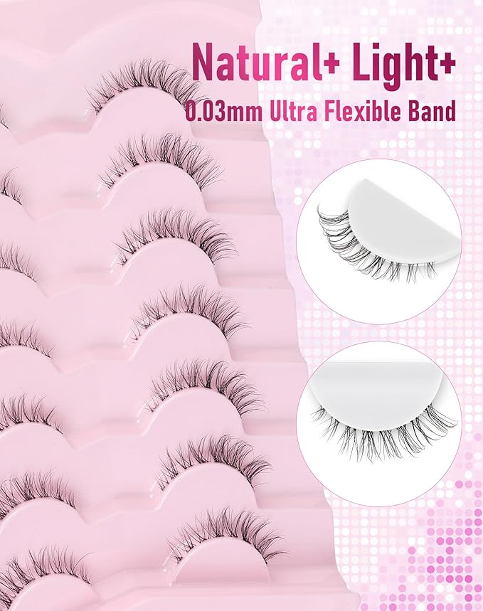 Frihappy Eyelashes Natural False Eyelashes Wispy Eyelashes Natural Look Eye Lashes Wispy Fake Lashes Clear Band Lashes FRH-21