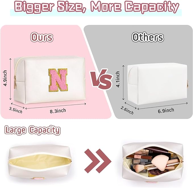 TOPEAST Preppy Makeup Bag, Small Cosmetic Travel Bags for Women, PU Leather Waterproof Toiletry Bag with Zipper, Personalized Birthday Gift for Women Girl, Preppy Gifts for Girl (Pearly White Z)