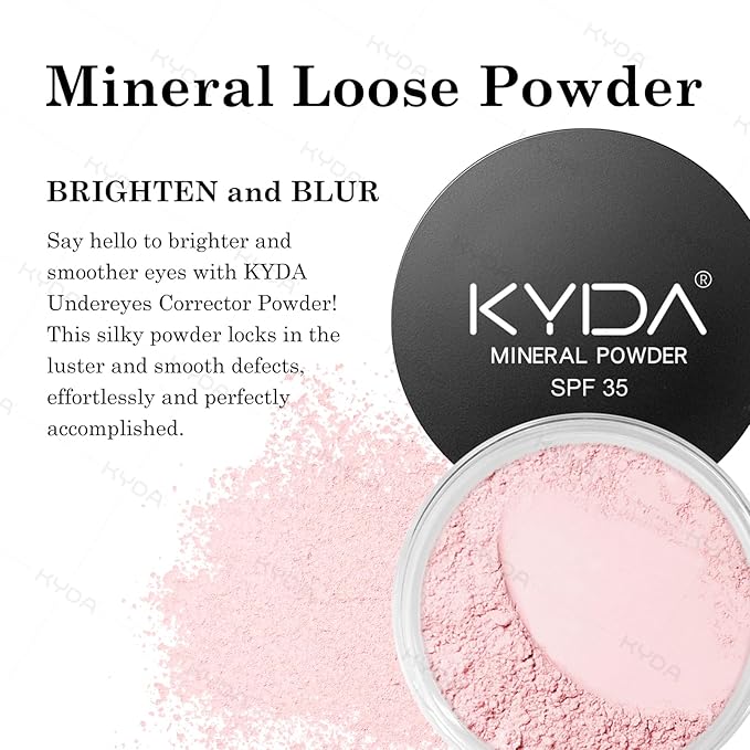 KYDA 6 Pcs Pink Mineral Under Eyes Concealer Kit, Included Eyes Concealer Cream+Loose Setting Powder, SPF 35, Eyes Color Corrector Set, Correct & Conceal Dark Circles, with Brushes and Makeup Puffs
