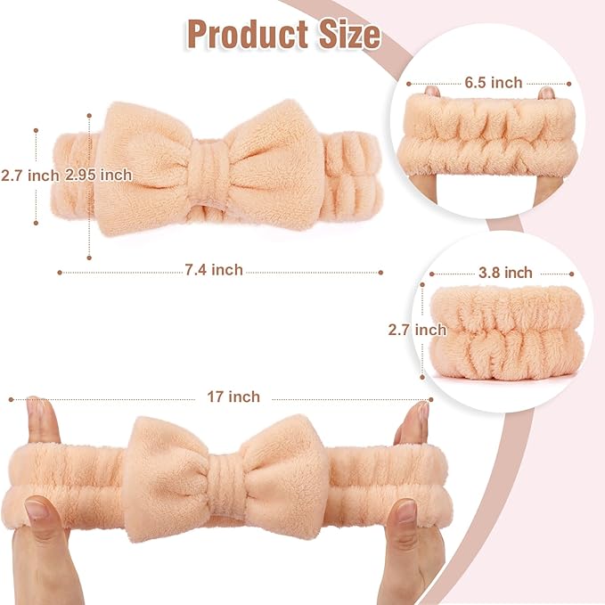 Spa Headbands for Women with Wristband Set: Facial Makeup Headbands for Girls & Teens - Soft Coral Fleece Elastic Hair Wraps with Wrist Accessories for Washing Face Shower Bath Beauty Skincare Gifts