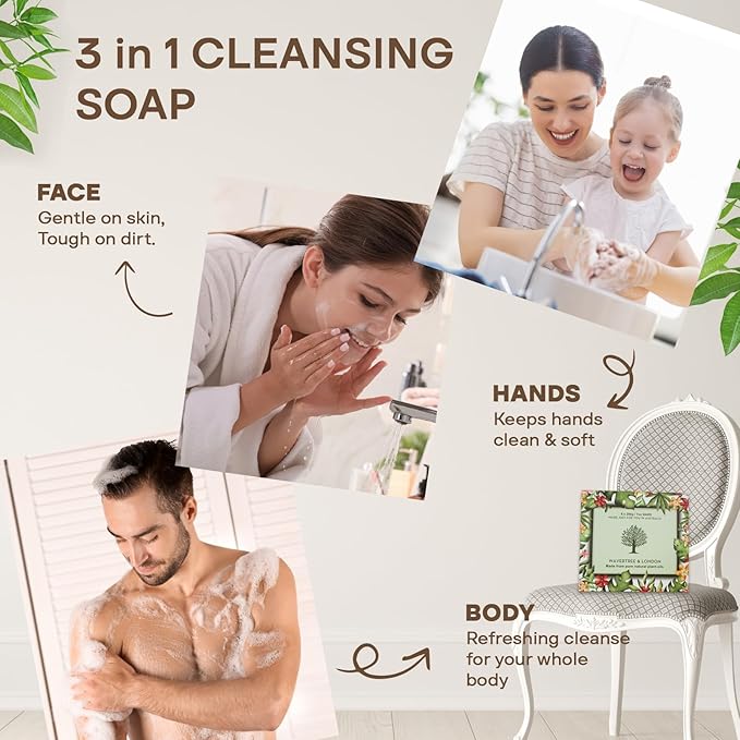 Wavertree & London Natural Soap Bars Gift Set (Set of 6), 7 Oz Assorted Scented Bar Soap Gift Box for Women & Men, Moisturizing & Pure Triple Milled Luxury Bath Soap Bars enriched with Shea Butter