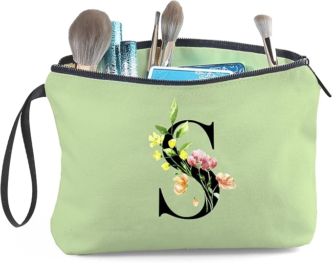 Women Birthday Unique Bride to be Bridal Shower Initial Gifts for Mom Sister Friend Her Teacher Aunt Makeup Cosmetic Bag with Mirror Mothers Day Christmas Graduation S