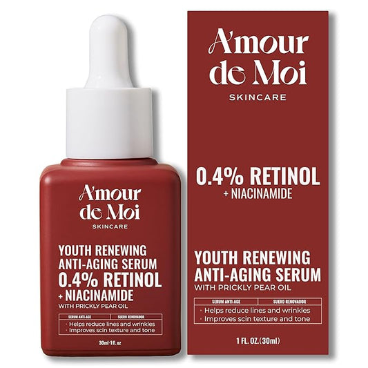 ADM Anti Aging Pure Retinol Serum For Face with Niacinamide - Resurfacing, Smoothing Fine Lines, Wrinkles, Acne Scars - Moisturizing Facial Skincare Treatment for Sensitive Skin - 1oz