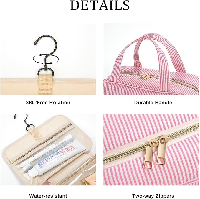 YOOLIFE Hanging Toiletry Bag for Women - Travel Toiletry Bag Makeup Bag, Portable Toiletries Travel Bag and Cosmetic Bag Essentials - Letter Z, Pink