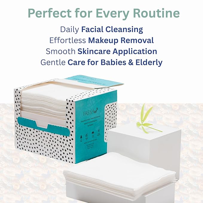 FRESH TOWELS Disposable Face Towels, Makeup Removal Face Towelettes & Dry Wipes, 50 Ct, 1 Pack