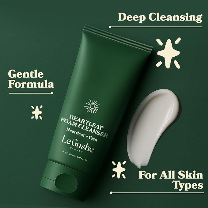 LE GUSHE Heartleaf Foam Face Wash - Gentle Facial Cleanser for Deep Cleansing - With Cica & Hyaluronic Acid - Soothing Face Wash for Women - Inspired by Korean Skin Care (150 ml/5.07 fl oz)