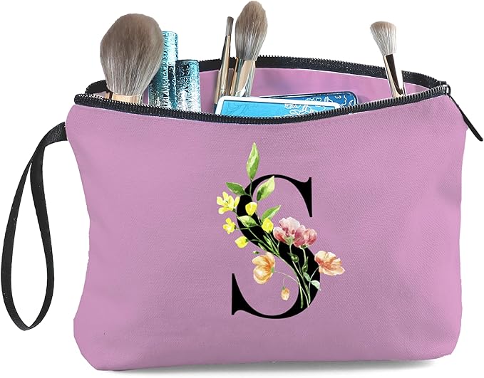 Women Birthday Unique Bride to be Bridal Shower Initial Gifts for Mom Sister Friend Her Teacher Aunt Makeup Cosmetic Bag with Mirror Mothers Day Christmas Graduation S