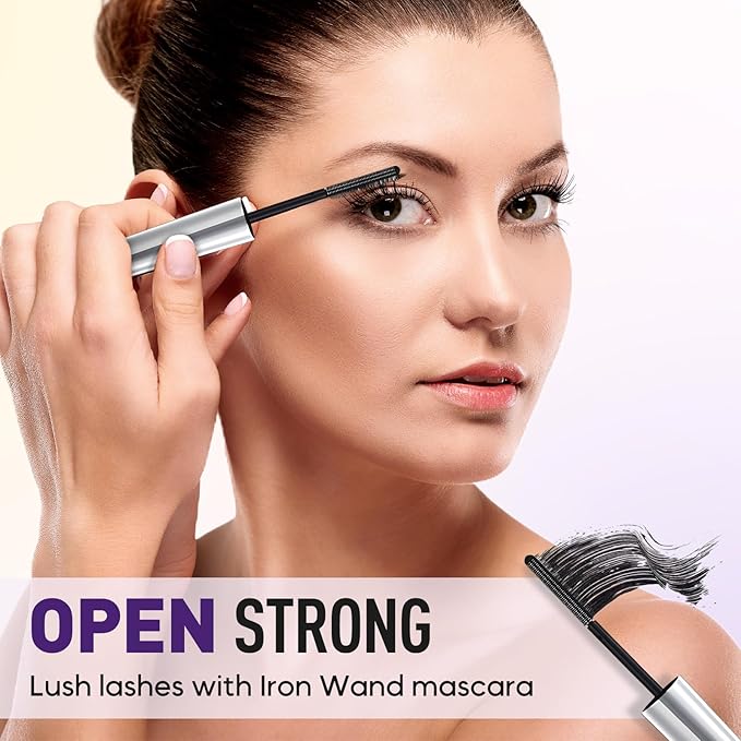 Iron Wand Mascara, 2025 New Metal Mascara Wand, 3D Washable Metal Mascaras, Waterproof & Smudge-Proof Long-Lasting Curling Eyelash Iron Mascaras with No Flaking (Brown)