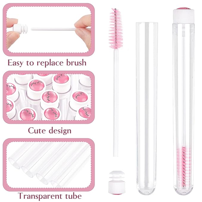 TUZAZO 80 Pieces Mascara Wand Tube Set 40 Diamond Empty Eyelash Brush Tubes Spoolies 40 Mascara Wand Lash Extension Brushes Applicators Makeup Tools (Pink Lash Style)