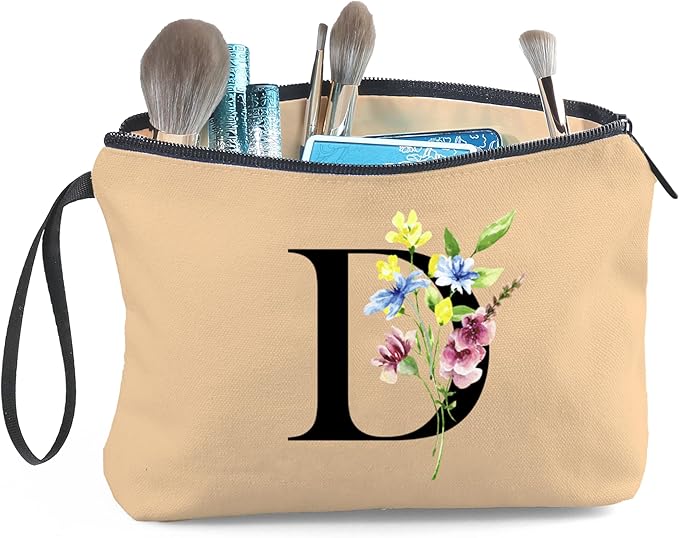 Women Birthday Maid of Honor Monogrammed Gifts for Bride Bridesmaid Sister Friend Her Teacher Makeup Cosmetic Bag with Mirror Mothers Day Christmas Graduation D